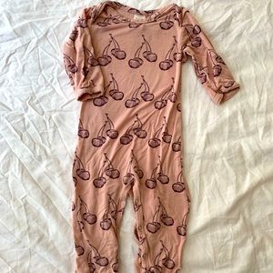 Bamboo footie long sleeve onesie in pink cherry by Kate Quinn 3-6 months